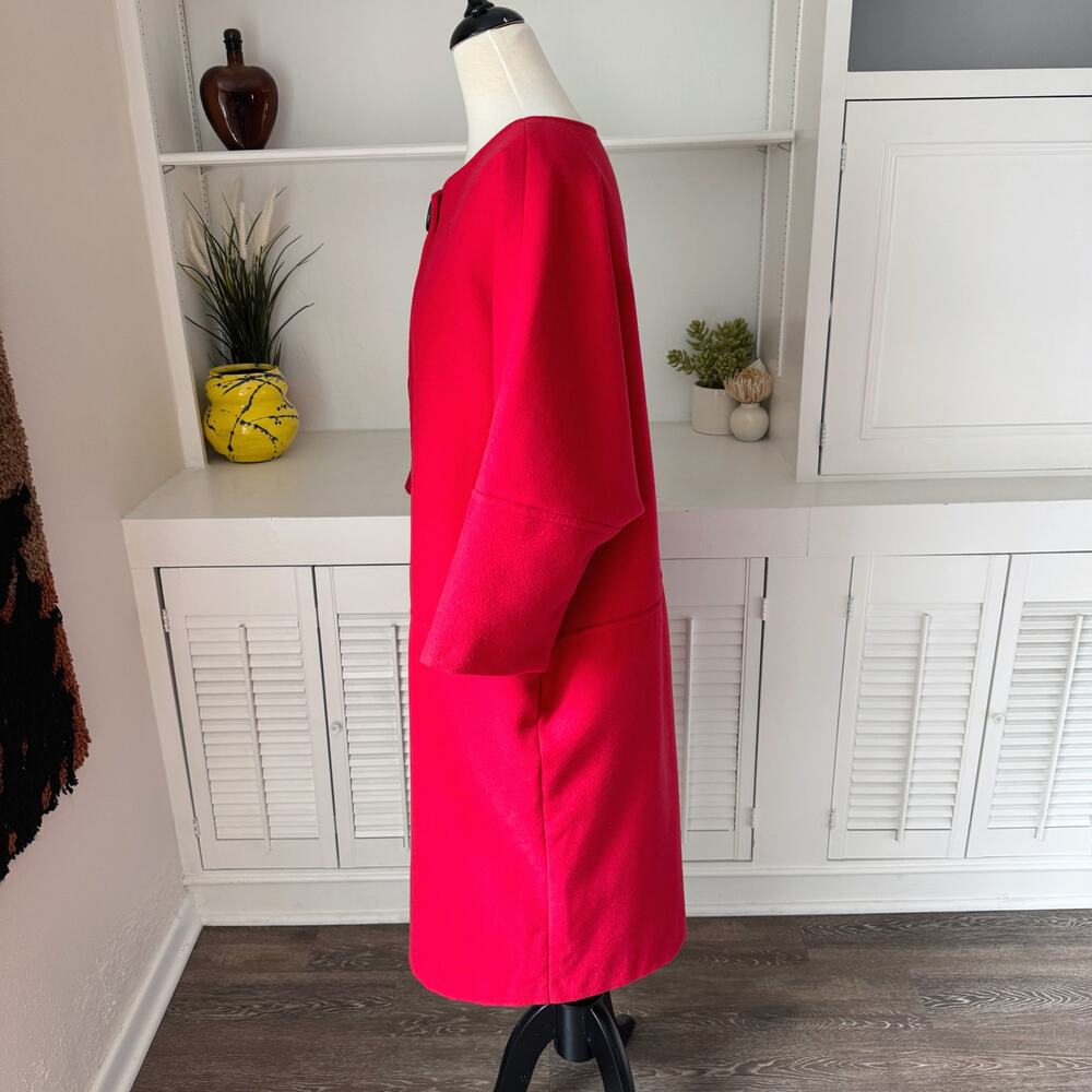 Vintage Spiegel Red Fleece Collarless Cocoon Coat Size 14 - Picture 3 of 5